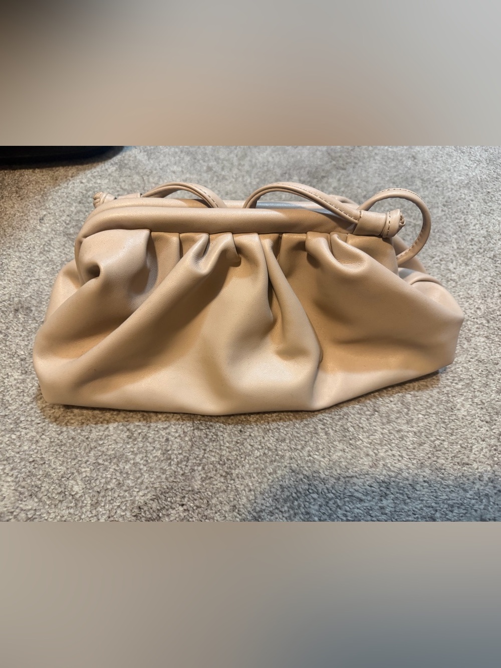 Soft Ruched Convertible Shoulder Bag in Beige